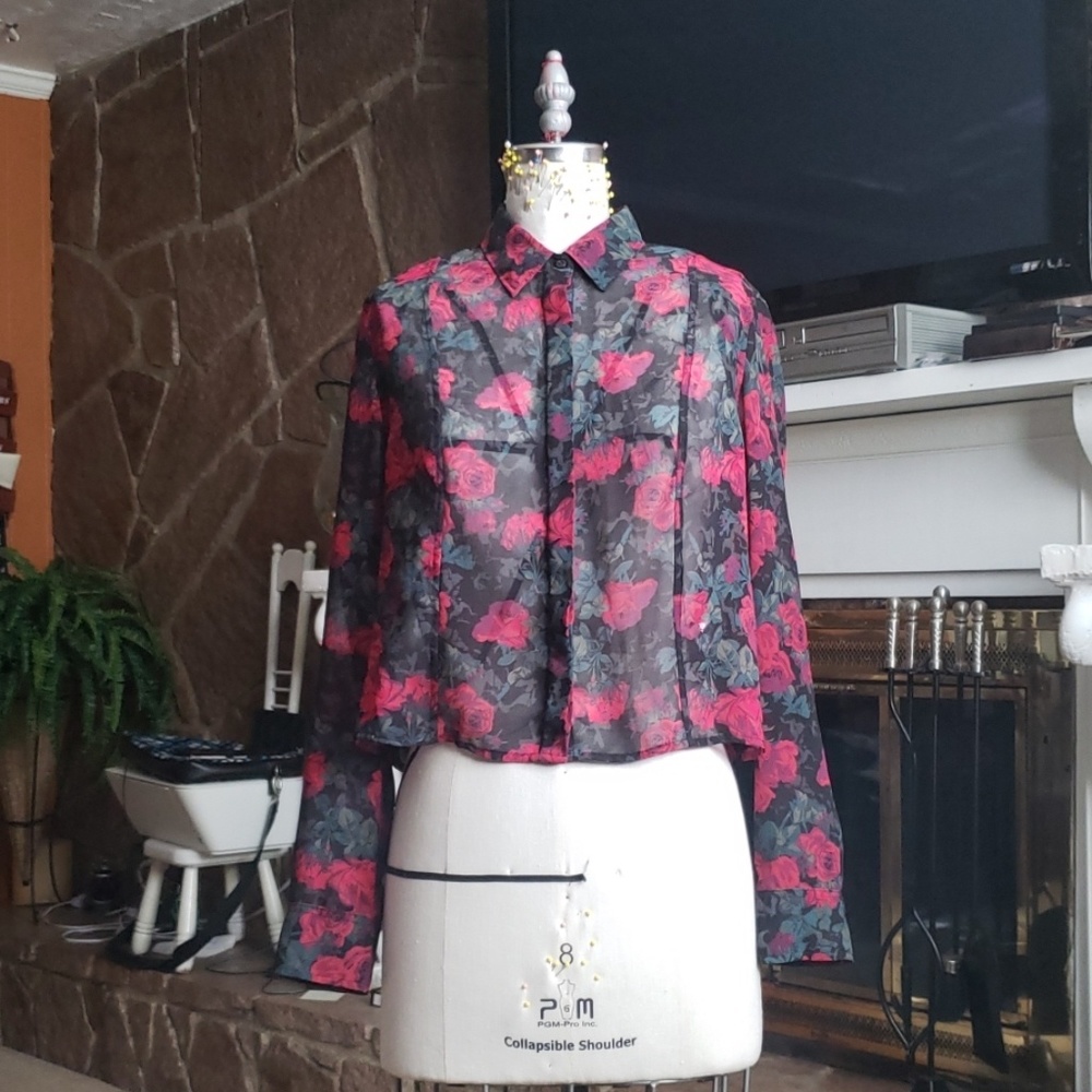 Pretty Little Liars sheer cropped button up shirt